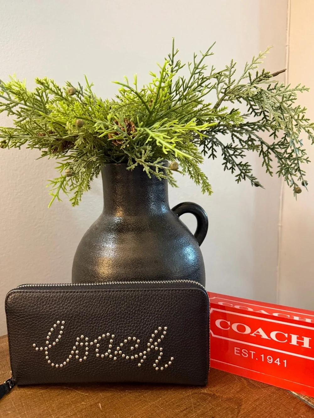 Coach Studded Script Zip Around Wallet